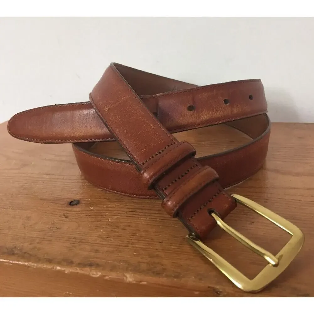 Allen Edmonds Hand Crafted Burnished Calf Brown Genuine Leather Dress Belt 38